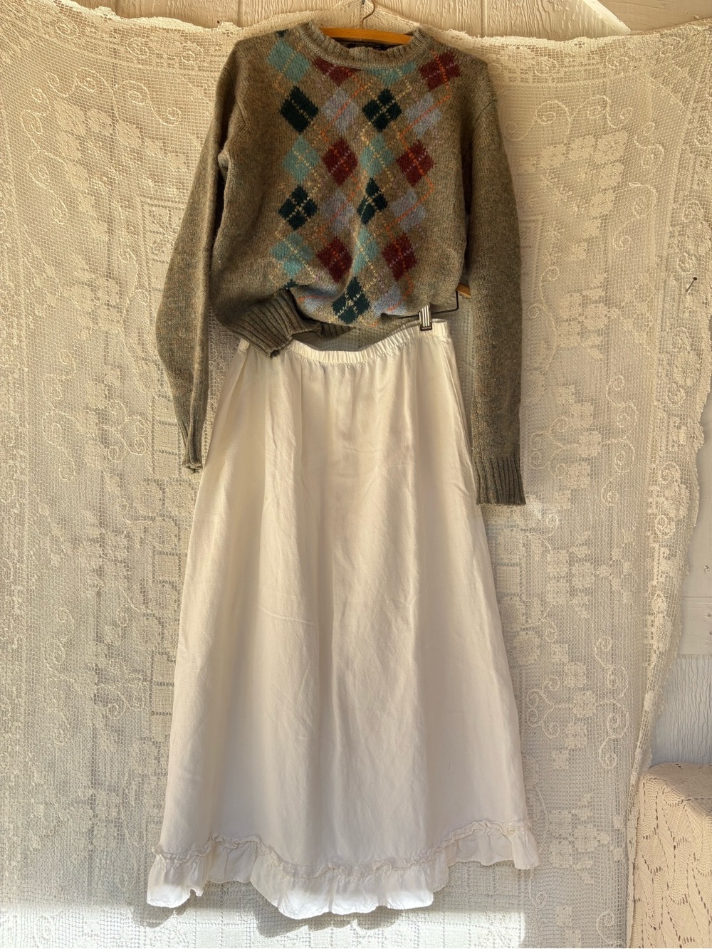 Vintage 90s White  Midi Skirt - Classic Lightweight Linen Large